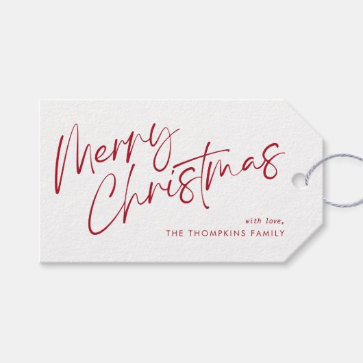 Rood Modern Eenvoudig Script Vrolijk Kerstfeest Cadeaulabel (Voorkant (Horizontaal))