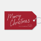 Rood Modern Eenvoudig Script Vrolijk Kerstfeest Cadeaulabel (Voorkant (Horizontaal))