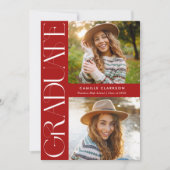 Rood Modern Elegant Drie Foto Afstuderen Kaart (Voorkant)