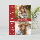 Rood Modern Elegant Drie Foto Afstuderen Kaart (Staand voorkant)