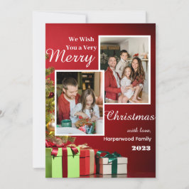 Rood Modern Elegant Familie Vrolijk Kerstmis Foto Feestdagenkaart