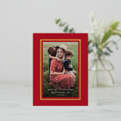 Rood Modern Elegant Lijst Eenvoudig Vrolijk Kerstf Folie Feestdagen Briefkaart (Staand Voorkant)
