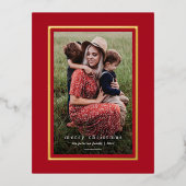 Rood Modern Elegant Lijst Eenvoudig Vrolijk Kerstf Folie Feestdagen Briefkaart (Voorkant)