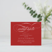 Rood Modern Elegant Script Graduation Party Informatiekaartje (Staand voorkant)
