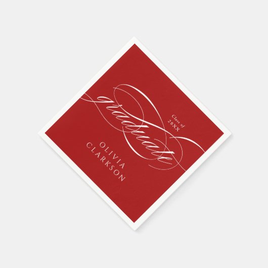 Rood Modern Elegant Script Graduation Party Servet (Hoek)