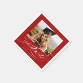 Rood Modern Elegant Script Photo Graduation Party Servet (Hoek)