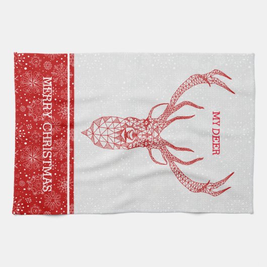 Rood Modern Geometrisch Kersthert Theedoek (Horizontaal)