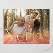 Rood Modern Goud Vrolijk Foto Kerstmis Folie Feestdagen Briefkaart (Voorkant)