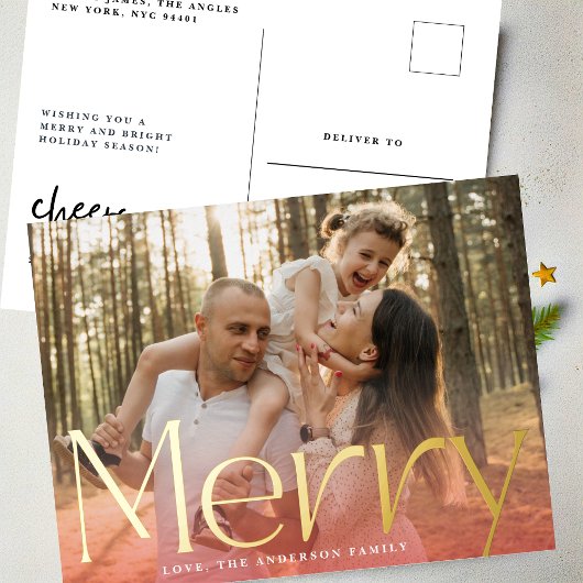 Rood Modern Goud Vrolijk Foto Kerstmis Folie Feestdagen Briefkaart