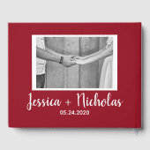 Rood modern guestbook met citaten en afbeeldingen gastenboek (Achterkant)