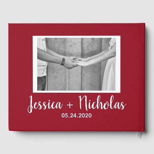 Rood modern guestbook met citaten en afbeeldingen gastenboek (Achterkant)