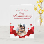 Rood Modern Happy Jubileum Gevouwen Wenskaart Kaart (Gele Bloem)