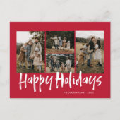 Rood Modern Lettering Vijf Foto Gelukkig Feestdagenkaart (Voorkant)