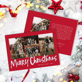 Rood Modern Lettering Vijf foto Vrolijk Kerstfeest Feestdagenkaart