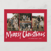 Rood Modern Lettering Vijf foto Vrolijk Kerstfeest Feestdagenkaart (Voorkant)