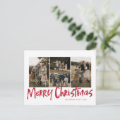 Rood Modern Lettering Vijf foto Vrolijk Kerstfeest Feestdagenkaart (Staand voorkant)