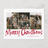 Rood Modern Lettering Vijf foto Vrolijk Kerstfeest Feestdagenkaart (Voorkant)