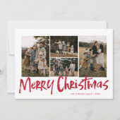 Rood Modern Lettering Vijf foto Vrolijk Kerstfeest Feestdagenkaart (Voorkant)