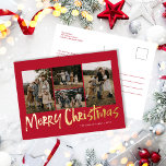Rood Modern Lettering Vijf foto Vrolijk Kerstfeest Folie Feestdagen Briefkaart<br><div class="desc">Red Modern Lettering Five Photo Merry Christmas folie Holiday briefkaart beschikt over vier foto's op de voorkant,  en ruimte voor uw langere bericht op de achterkant.</div>