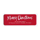 Rood Modern Lettering Vrolijk Kerstmis Adres Etiket (Voorkant)