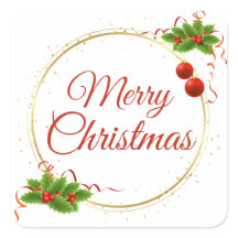 Rood Modern Merry Christmas Square Sticker