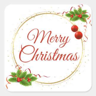 Rood Modern Merry Christmas Square Sticker
