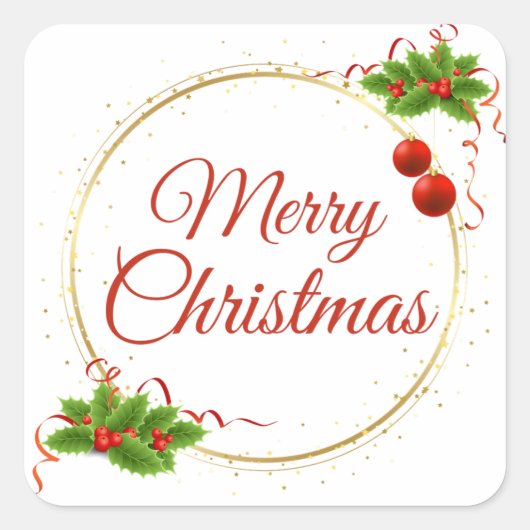 Rood Modern Merry Christmas Square Sticker (Voorkant)