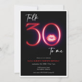 Rood Modern Minimal Neon Lips Talk Dertig Verjaard Kaart (Voorkant)