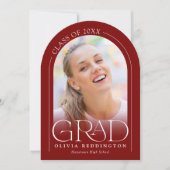 Rood Modern Minimal Photo Arch Afstudeerfeest Kaart (Voorkant)