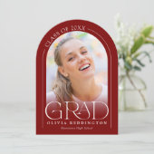 Rood Modern Minimal Photo Arch Afstudeerfeest Kaart (Staand voorkant)