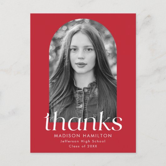 Rood | Modern Minimalist Photo Afstuderen Hartelij Briefkaart (Voorkant)