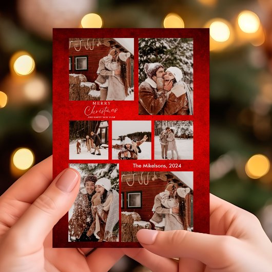 Rood Modern Minimalistisch Kerstmis Paar Foto Feestdagenkaart