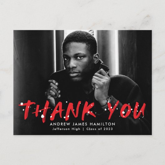 Rood | Modern Paint Splatter Foto bedankt Briefkaart (Voorkant)