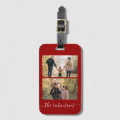 Rood modern script 2 Fotocollage Bagagelabel (Voorkant (verticaal))