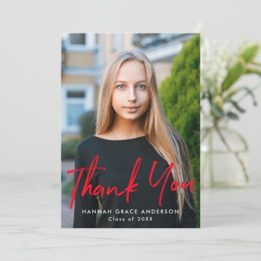 Rood | Moderne Afstuderen van de Foto van het Manu Bedankkaart (Staand voorkant)