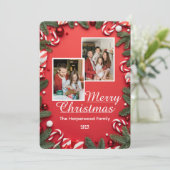 rood Moderne elegante familie vrolijke kerst Foto Feestdagenkaart (Staand voorkant)