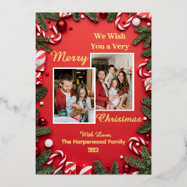 rood Moderne elegante familie vrolijke kerst Foto Folie Feestdagenkaart