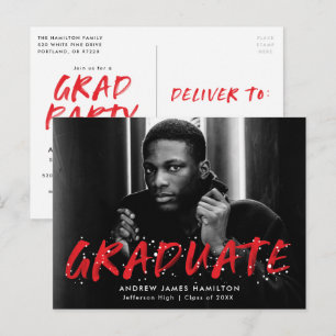 Rood   Moderne fotograafpartij met schilfering Uitnodiging Briefkaart