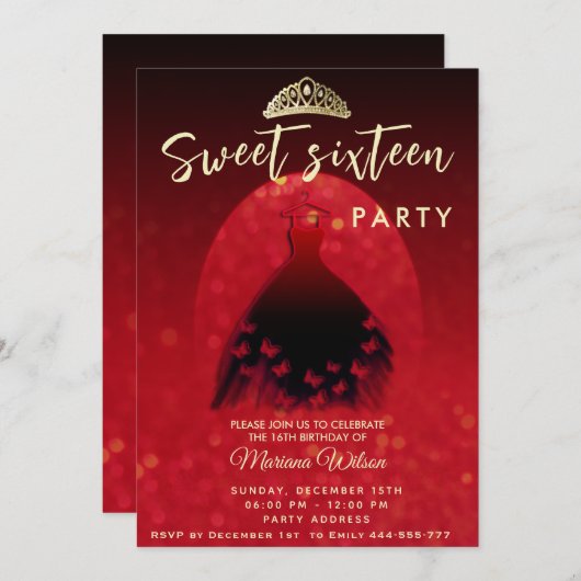 Rood Moderne spotlight bokeh vlinder jurk tiara Kaart (Voorkant / Achterkant)