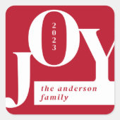 Rood Moderne Typografie Kerst Vreugde Vierkante Sticker (Voorkant)