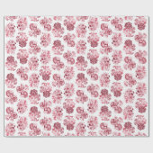 Rood Monochroom Bloemen Wrapping Papier (Vlak)