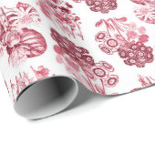 Rood Monochroom Bloemen Wrapping Papier (Rol Hoek)