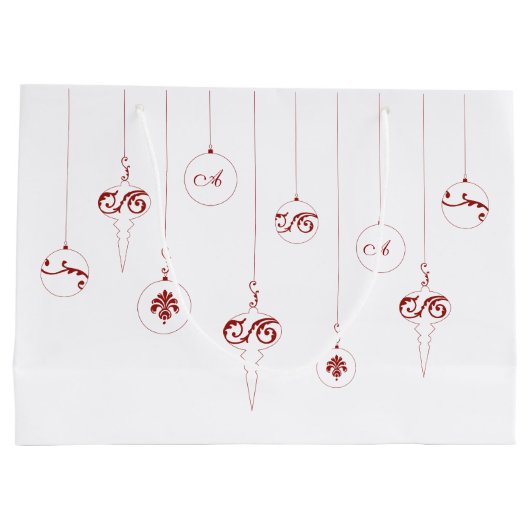 Rood Monogram Bauble Kerst Ornamenten Gift Bag Groot Cadeauzakje (Achterkant)