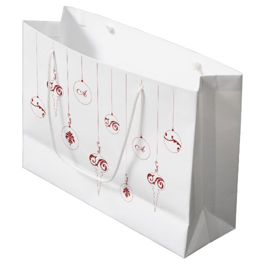 Rood Monogram Bauble Kerst Ornamenten Gift Bag Groot Cadeauzakje (Voorkant Gekanteld)
