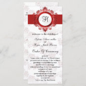 rood monogram bruiloft programma programmakaart (Voorkant / Achterkant)