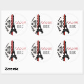 ROOD Monogram Damask Eiffeltoren Bruiloft Ronde Sticker (Vel)