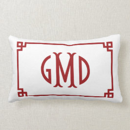 Rood Monogram Grieks Sleutel Grens Lumbaal Kussen