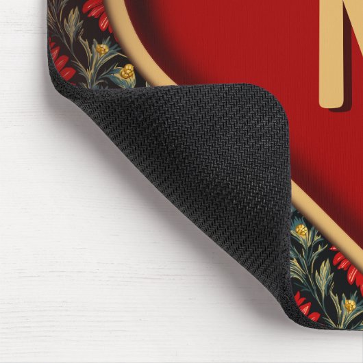  rood  monogram Heart Mousepad Muismat (Hoek)