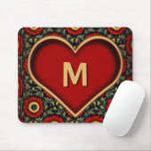  rood  monogram Heart Mousepad Muismat (Met muis)