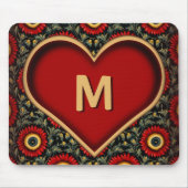  rood  monogram Heart Mousepad Muismat (Voorkant)